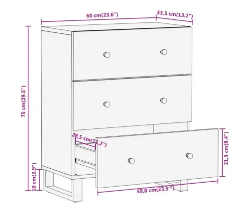 Skapītis, Brūns Un Melns, 60X33,5X75 Cm, Mango Masīvkoks Vidaxl