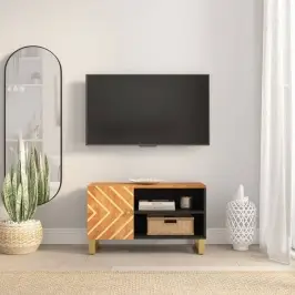 Tv Skapītis, Brūns Un Melns, 80X31,5X46 Cm, Mango Masīvkoks Vidaxl