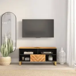 Tv Skapītis, Brūns Un Melns, 100X33,5X46 Cm, Mango Masīvkoks Vidaxl