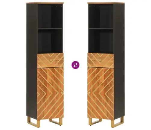 Vannasistabas Skapītis, Brūns Un Melns 38X33,5X160 Cm Masīvkoks Vidaxl