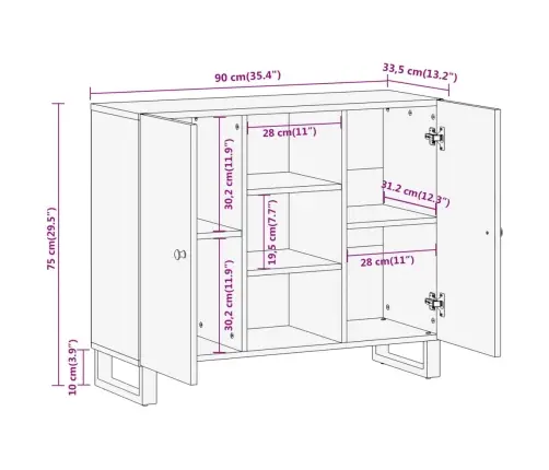 Šoninė Spintelė, Ruda Ir Juoda, 90X33,5X75cm Mango Masyvas