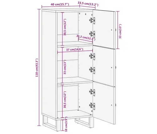 Augstais Skapītis, 40X33,5X110 Cm, Mango Masīvkoks Vidaxl