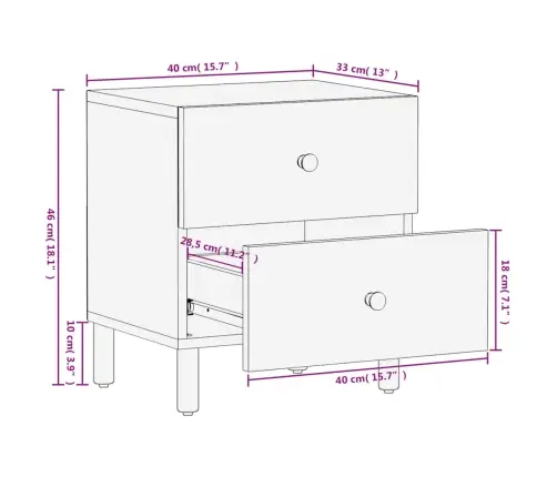 Naktsskapītis, Melns, 40X33X46 Cm, Mango Masīvkoks Vidaxl