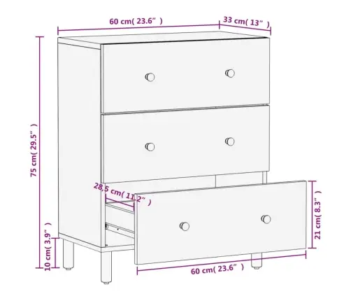Skapītis, 60X33X75 Cm, Melns, Mango Masīvkoks Vidaxl