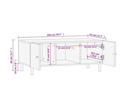 Kafijas Galdiņš, 100X54X40 Cm, Melns, Mango Masīvkoks Vidaxl