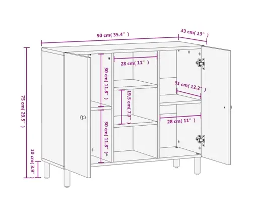 Skapītis, 90X33X75 Cm, Melns, Mango Masīvkoks Vidaxl