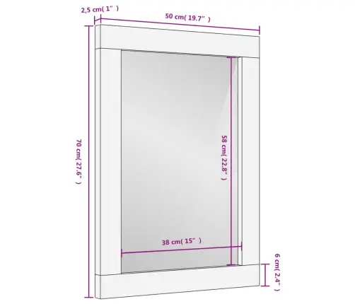 Vonios Veidrodis, Juodas, 50X70X2,5cm Mango Masyvas Ir Stiklas