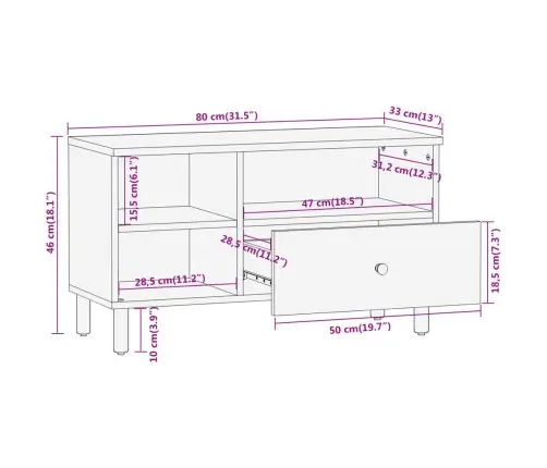 Tv Skapītis, 80X33X46 Cm, Akācijas Masīvkoks Vidaxl