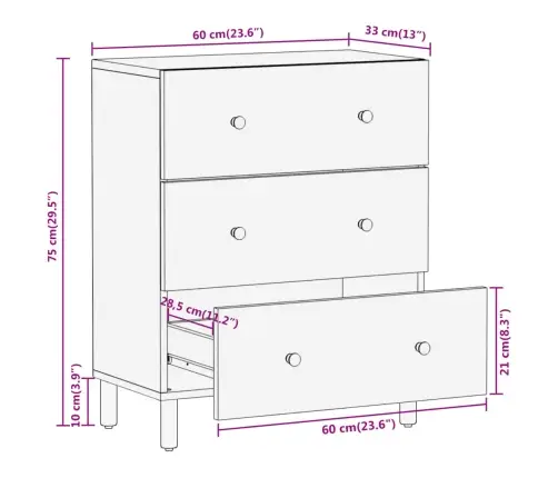 Skapītis, 60X33X75 Cm, Mango Masīvkoks Vidaxl