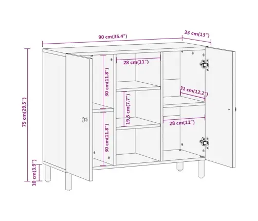 Šoninė Spintelė, 90X33X75cm Mango Medienos Masyvas