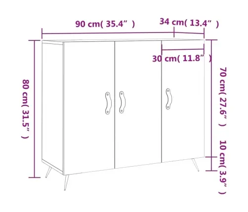 Puhvetkapp, Suitsutatud Tamm, 90 X 34 X 80 cm Tehispuit