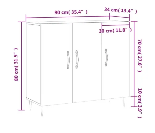 Kumode, Balta, 90X34X80 Cm, Inženierijas Koks Vidaxl