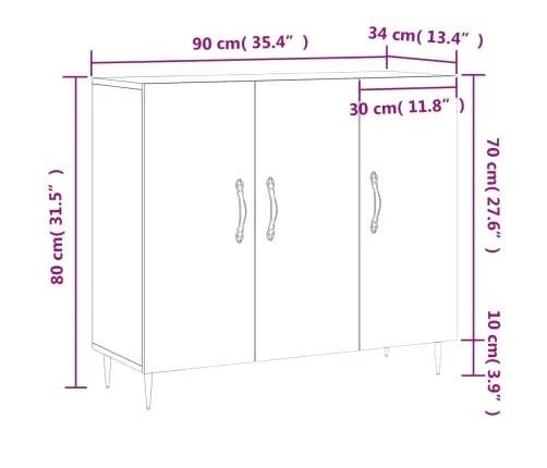 Puhvetkapp, Suitsutatud Tamm, 90 X 34 X 80 cm Tehispuit