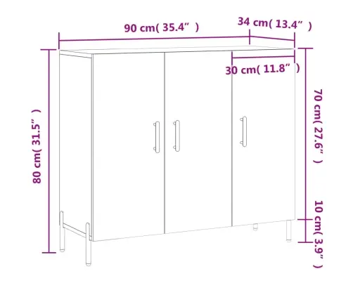 Kumode, Balta, 90X34X80 Cm, Inženierijas Koks Vidaxl