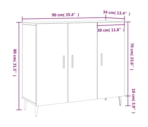Kumode, Pelēka Ozolkoka Krāsa, 90X34X80 Cm, Inženierijas Koks Vidaxl