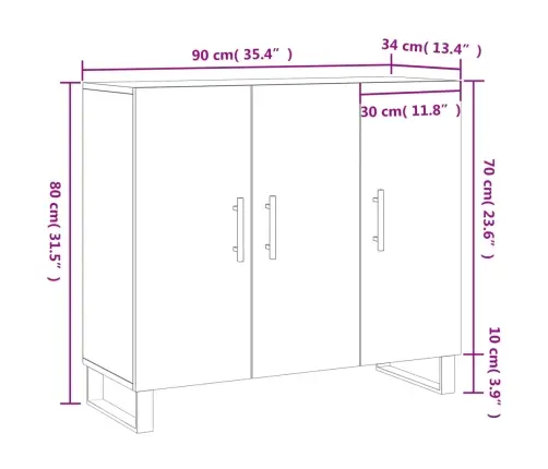 Kumode, Pelēka Ozolkoka Krāsa, 90X34X80 Cm, Inženierijas Koks Vidaxl