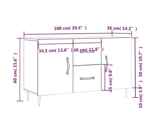 Šoninė Spintelė, Balta, 100X36X60cm Apdirbta Mediena, Blizgi