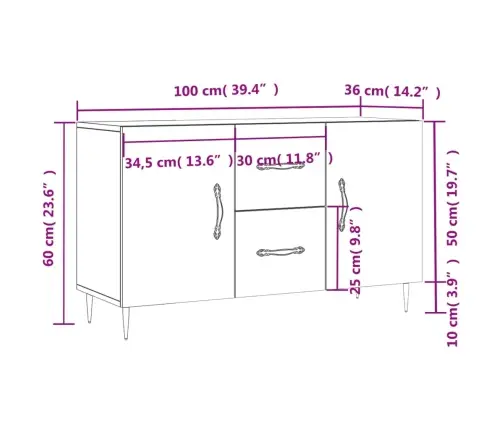 Šoninė Spintelė, Betono Pilka, 100X36X60cm Apdirbta Mediena