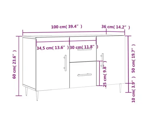 Kumode, Pelēka Ozolkoka Krāsa, 100X36X60 Cm, Inženierijas Koks Vidaxl