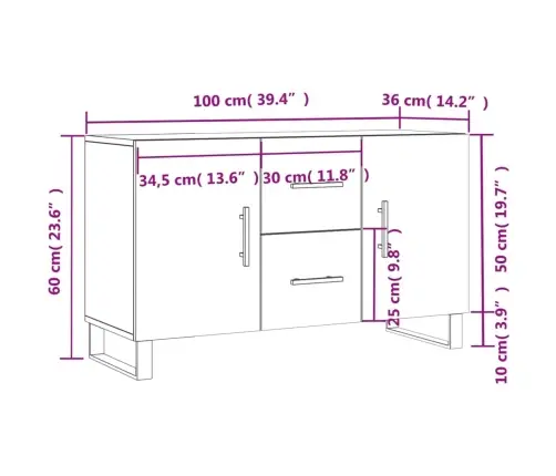 Puhvetkapp, Pruun Tamm, 100 X 36 X 60 cm Tehispuit