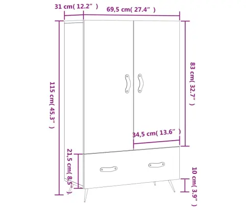 Komoda, Betono Pilkos Spalvos, 69,5X31X115cm Apdirbta Mediena