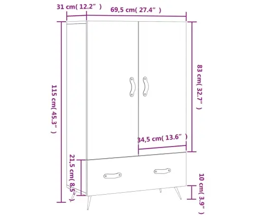 Augstais Skapītis, Pelēks, 69,5X31X115 Cm, Inženierijas Koks Vidaxl Augstais Skapītis, Pelēks, 69,5X31X115 Cm, Inženierijas Koks Vidaxl