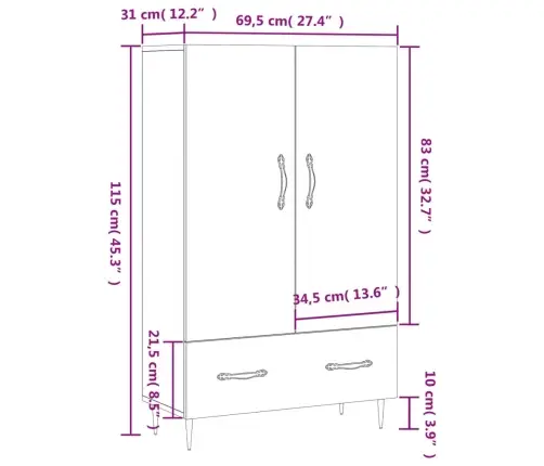Komoda, Baltos Spalvos, 69,5X31X115cm Apdirbta Mediena