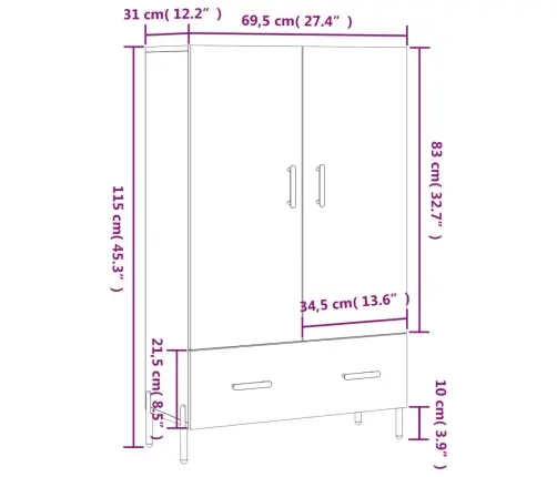 Komoda, Baltos Spalvos, 69,5X31X115cm Apdirbta Mediena