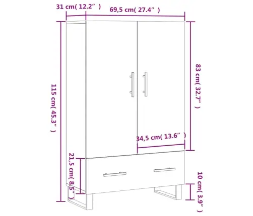 Komoda, Pilkos Ąžuolo Spalvos, 69,5X31X115cm Apdirbta Mediena