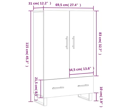 Augstais Skapītis, Ozolkoka, 69,5X31X115 Cm, Inženierijas Koks Vidaxl