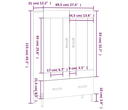 Komoda, Baltos Spalvos, 69,5X31X115cm Apdirbta Mediena