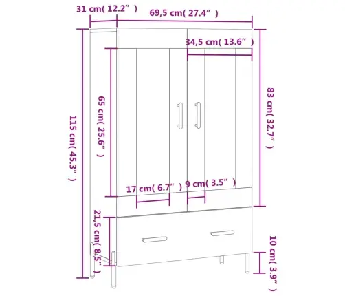 Komoda, Sonoma Ąžuolo Spalvos, 69,5X31X115cm Apdirbta Mediena Komoda, Sonoma Ąžuolo Spalvos, 69,5X31X115cm Apdirbta Mediena