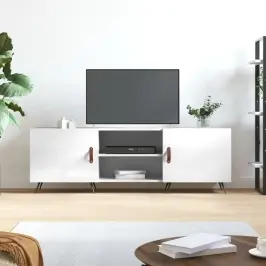 Televizoriaus Spintelė, Balta, 150X30X50cm Mediena, Blizgi