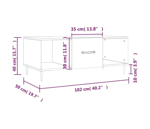Kafijas Galdiņš, Balts, 102X50X40 Cm, Inženierijas Koks Vidaxl