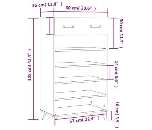 Jalatsikapp, Kõrgläikega Valge, 60 X 35 X 105 cm Tehispuit