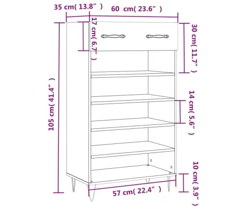 Apavu Plaukts, Ozolkoka Krāsa, 60X35X105 Cm, Inženierijas Koks Vidaxl