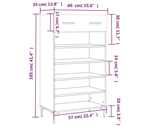 Apavu Skapītis, Betona Pelēks, 60X35X105 Cm, Inženierijas Koks Vidaxl