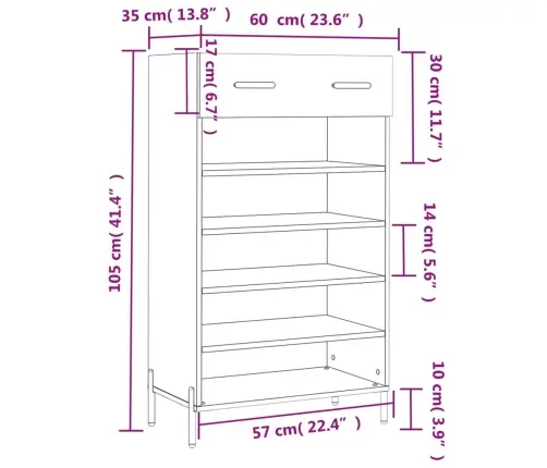 Apavu Skapītis, Melns, 60X35X105 Cm, Inženierijas Koks Vidaxl