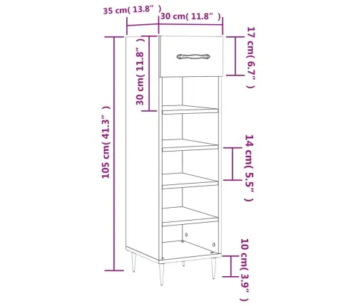 Jalatsikapp, Hall Sonoma Tamm, 30 X 35 X 105 cm Tehispuit