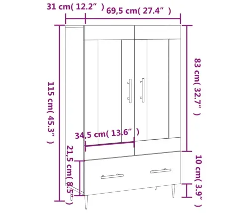 Augstais Skapītis, Pelēks, 69,5X31X115 Cm, Inženierijas Koks Vidaxl Augstais Skapītis, Pelēks, 69,5X31X115 Cm, Inženierijas Koks Vidaxl