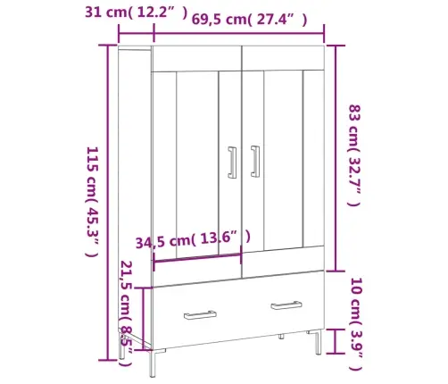 Kõrge Kapp, Valge, 69,5 X 31 X 115 cm Tehispuit