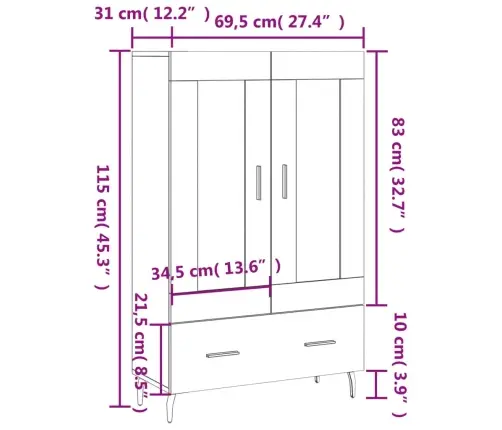 Augstais Skapītis, Koka Krāsa, 69,5X31X115Cm, Inženierijas Koks Vidaxl
