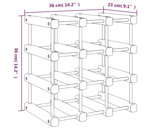 Vīna Pudeļu Plaukts 12 Pudelēm, 36X23X36 Cm, Priedes Masīvkoks Vidaxl