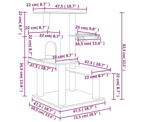 Kaķu Māja Ar Sizala Stabiem Nagu Asināšanai, 82,5 Cm, Bēša Vidaxl