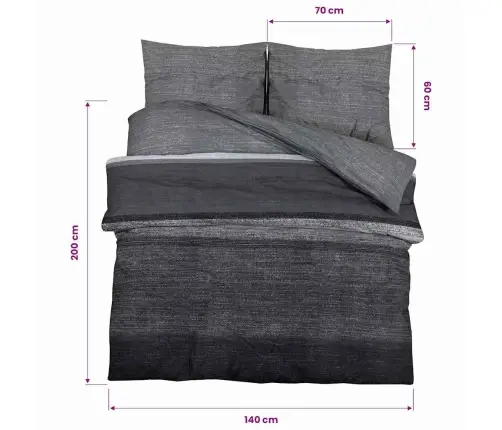 Gultasveļas Komplekts, Tumši Pelēks, 140X200 Cm, Kokvilna Vidaxl