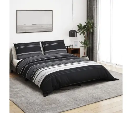 Gultasveļas Komplekts, Melns Un Balts, 140X200 Cm, Kokvilna Vidaxl