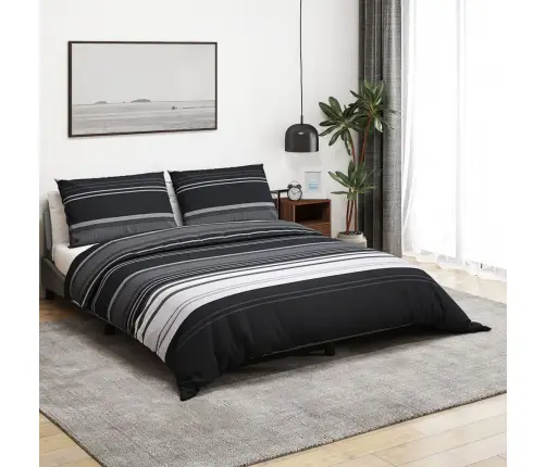 Gultasveļas Komplekts, Melns Un Balts, 200X200 Cm, Kokvilna Vidaxl