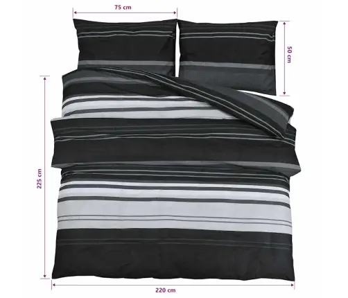 Gultasveļas Komplekts, Melns Un Balts, 225X220 Cm, Kokvilna Vidaxl