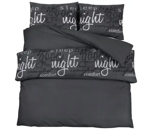 Patalynės Komplektas, Juodas, 200X200cm Medvilnė Patalynės Komplektas, Juodas, 200X200cm Medvilnė