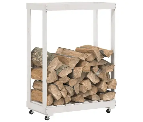 Küttepuude Alus Ratastega, Valge, 76,5 X 40 X 108 cm Männipuit